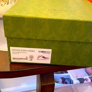 Tan, pink, navy blue never worn Gucci sneakers